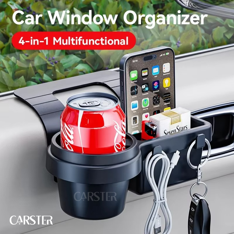 Car Organizer Box with Cup Holder Drink Holder Multifunctional Side Door Window Phone Slot Hanging Storage Rack for Vehicle