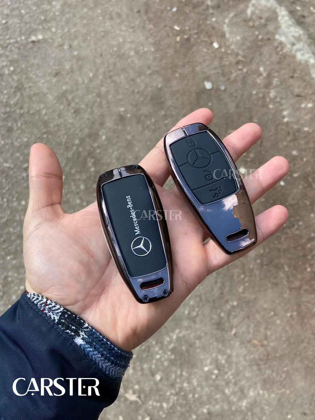 Mercedes 205 zinc alloy - black leather key cover