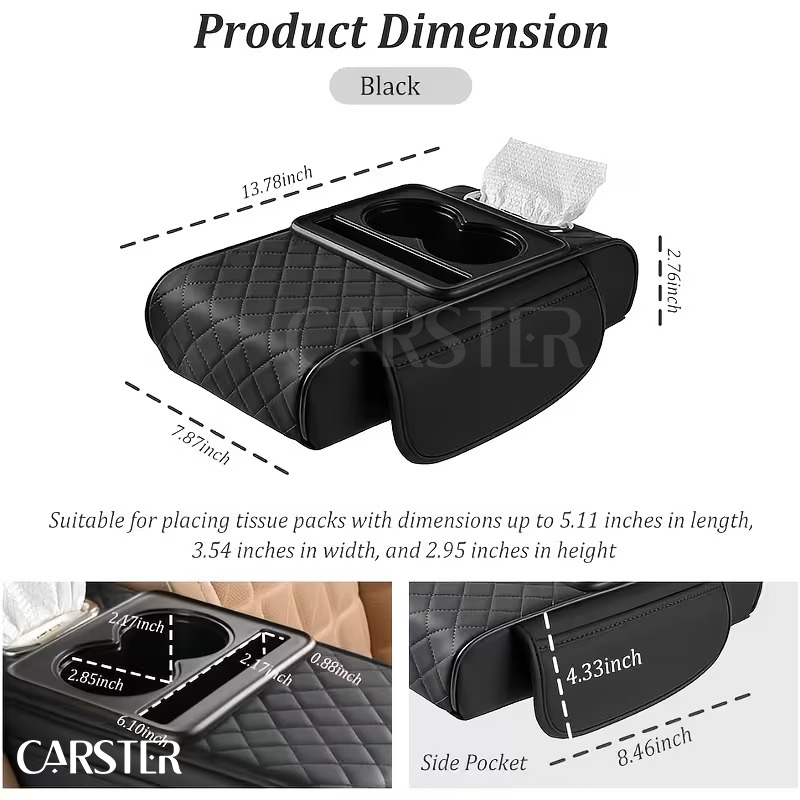 Premium Leather Car Armrest Organizer & Comfort Pad