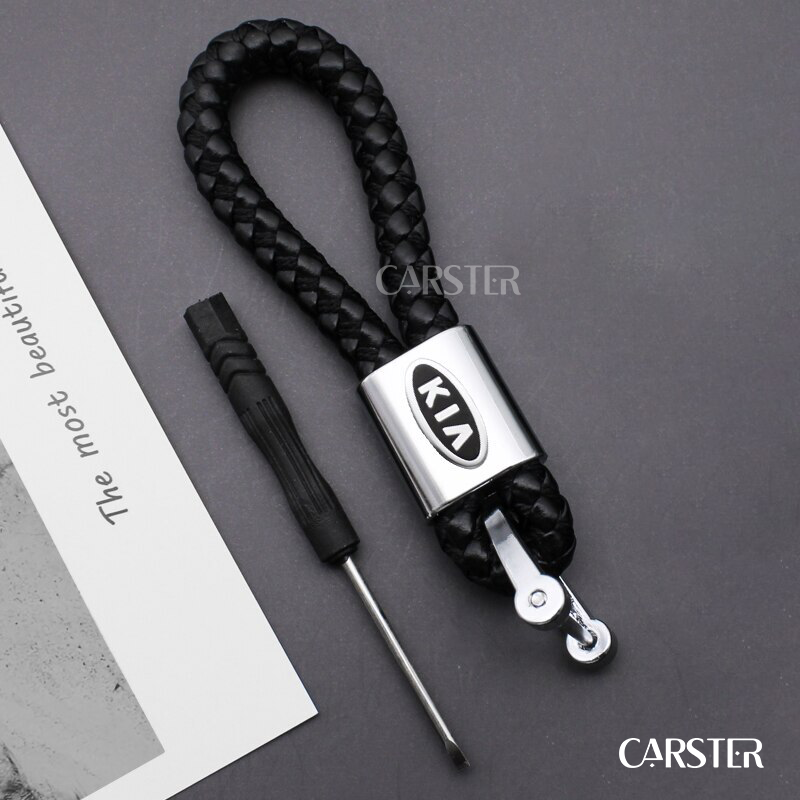 Braided leather car keychain with car logo