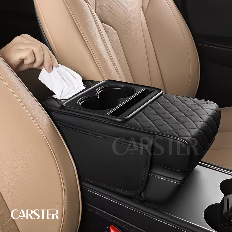Premium Leather Car Armrest Organizer & Comfort Pad