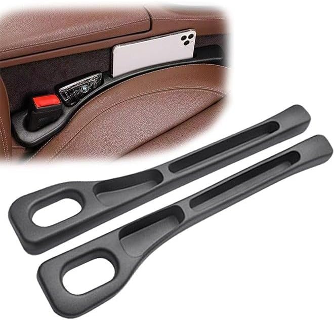 Car Seat Gap Filler  Car Organizer PU Leather Gap Filler Between Seat and Console Side Storage Pad Console Compatible with Buckle Base Universal Car Seat Gap Filler Phone Key Holder- (2pcs)