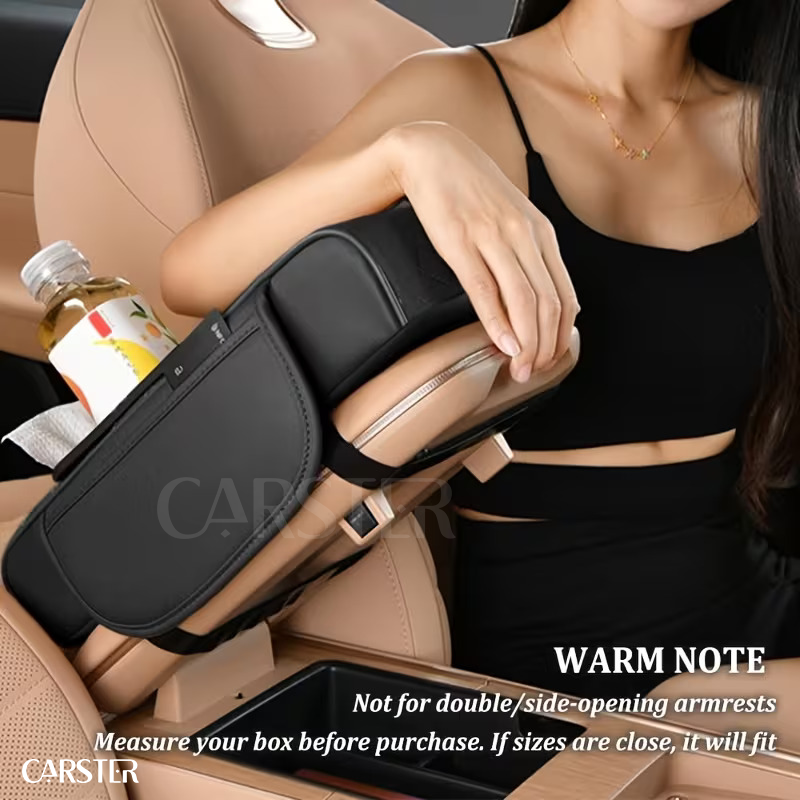Premium Leather Car Armrest Organizer & Comfort Pad
