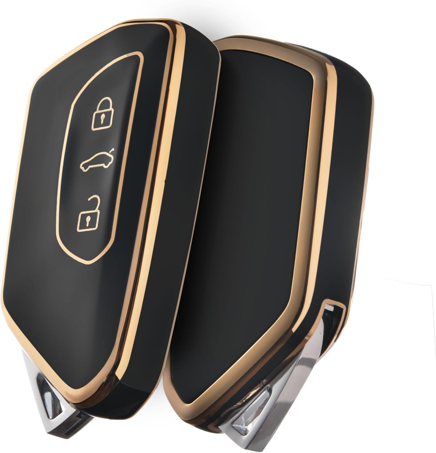 Car Key Case for VW, TPU  Key Cover, Compatible with Golf 8, ID3, ID4, GTI, GTE, Seat Leon MK4, Tarraco, Ateca & Skoda Octavia (Golden Edge Black)