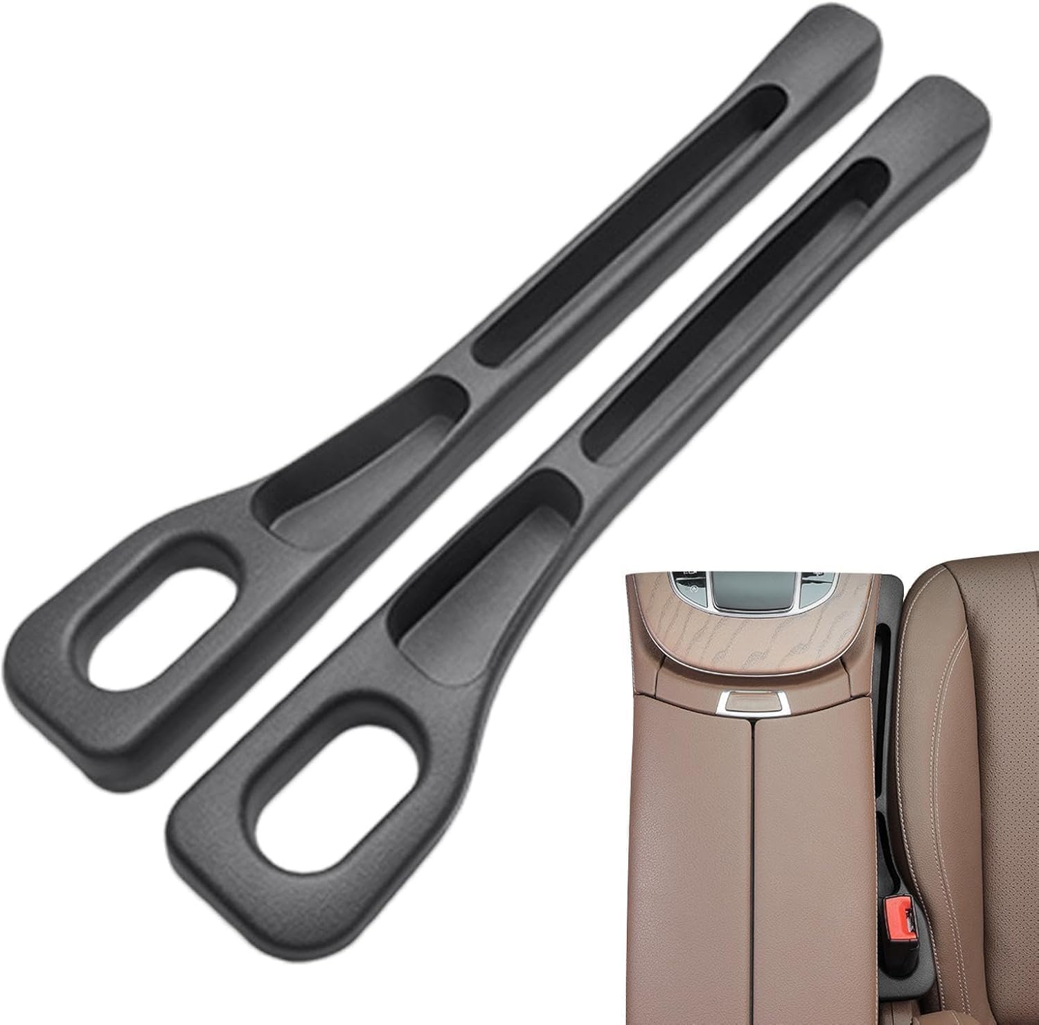 Car Seat Gap Filler  Car Organizer PU Leather Gap Filler Between Seat and Console Side Storage Pad Console Compatible with Buckle Base Universal Car Seat Gap Filler Phone Key Holder- (2pcs)