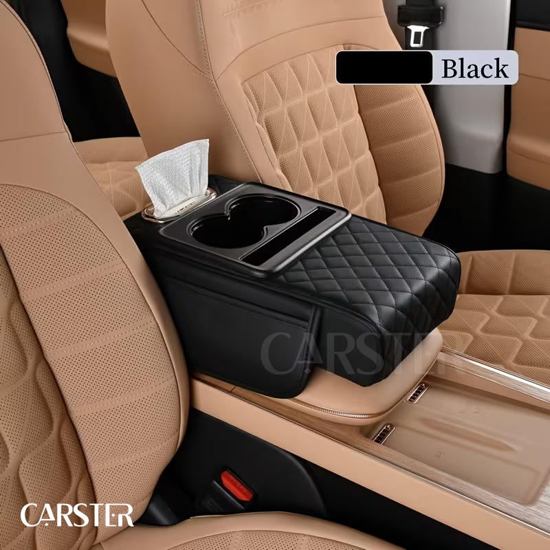 Premium Leather Car Armrest Organizer & Comfort Pad