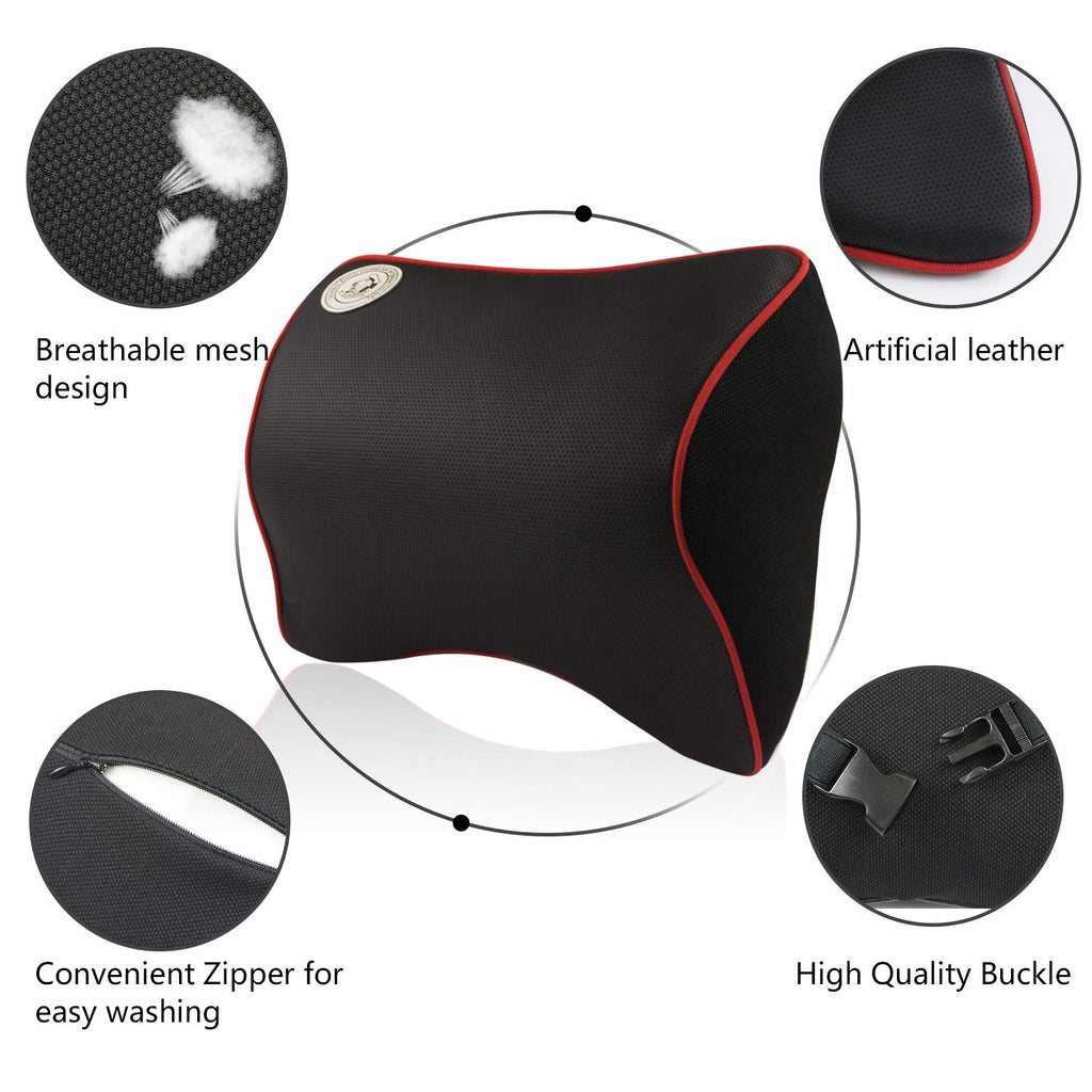 Max Comfort Memory Foam Car Headrest with Comfort Neck Soft Touch Black  Memory Foam (1 pack)