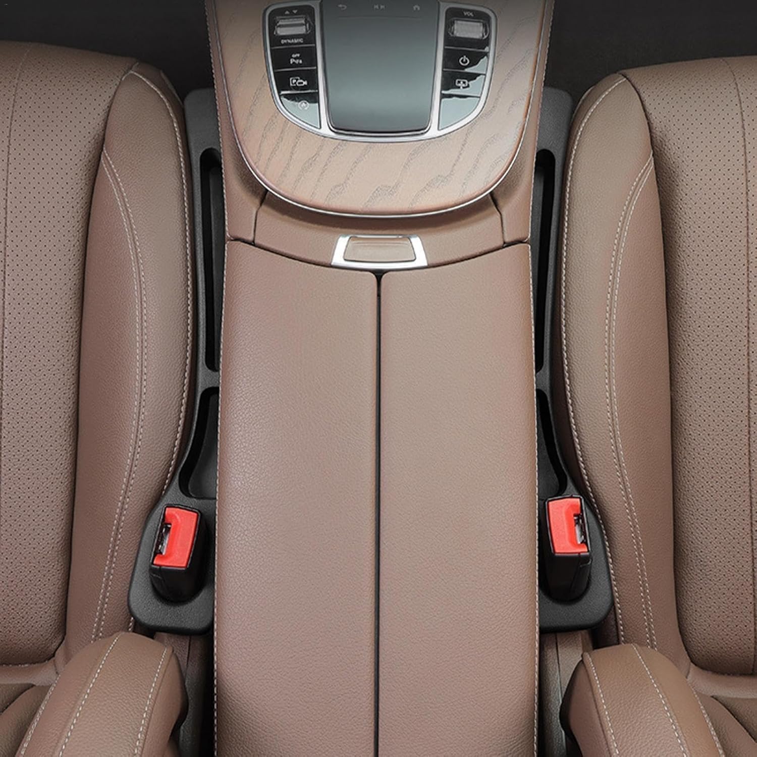 Car Seat Gap Filler  Car Organizer PU Leather Gap Filler Between Seat and Console Side Storage Pad Console Compatible with Buckle Base Universal Car Seat Gap Filler Phone Key Holder- (2pcs)