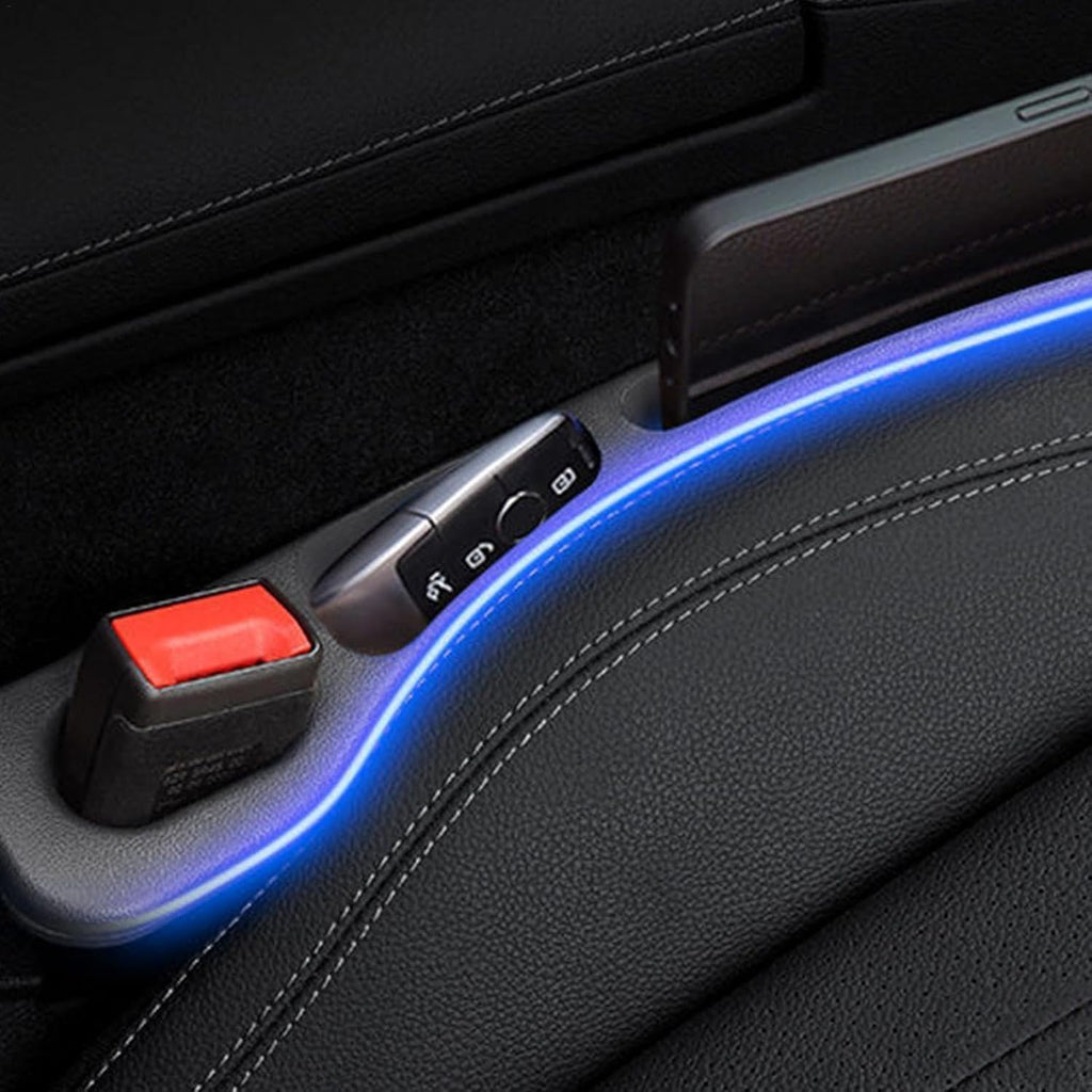 Car Seat Gap Filler  Car Organizer PU Leather Gap Filler Between Seat and Console Side Storage Pad Console Compatible with Buckle Base Universal Car Seat Gap Filler Phone Key Holder- (2pcs)