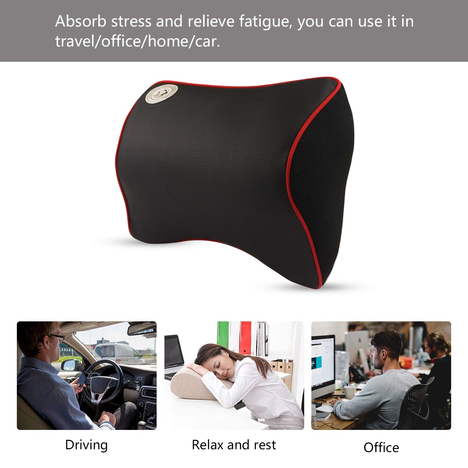 Max Comfort Memory Foam Car Headrest with Comfort Neck Soft Touch Black  Memory Foam (1 pack)