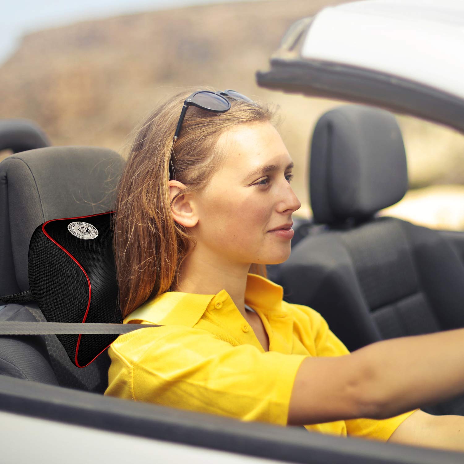 Max Comfort Memory Foam Car Headrest with Comfort Neck Soft Touch Black  Memory Foam (1 pack)