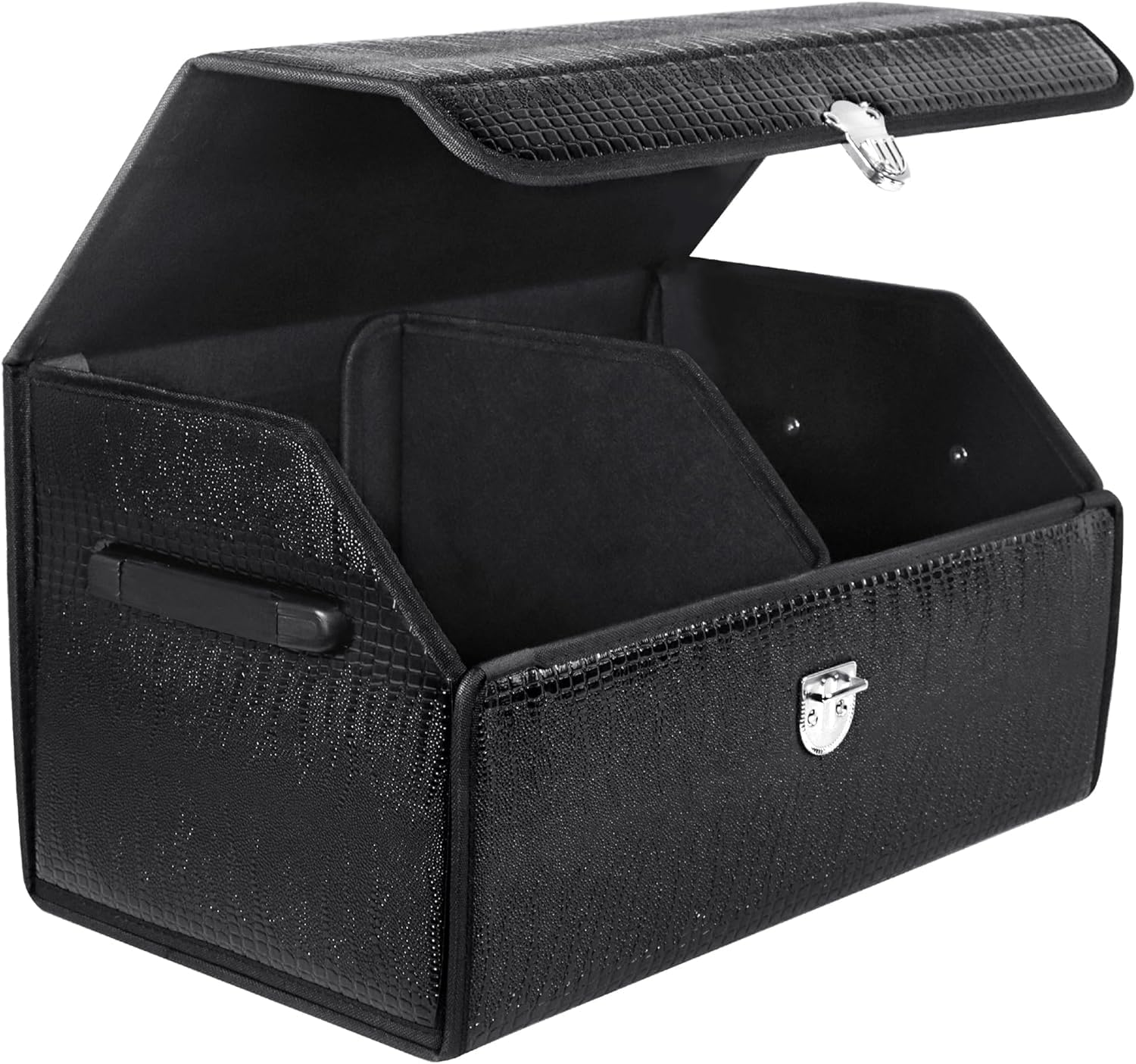 Car Trunk Organizer -  Foldable Leather Storage Organizer for SUV, Small Trunk Organizer for Luggage and Accessories for Men Women Camping (Fire Black)