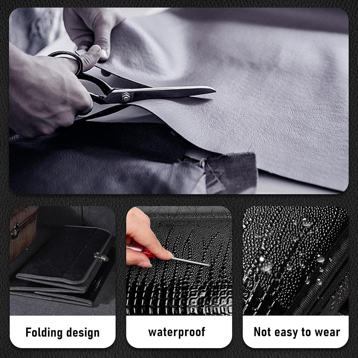 Car Trunk Organizer -  Foldable Leather Storage Organizer for SUV, Small Trunk Organizer for Luggage and Accessories for Men Women Camping (Fire Black)