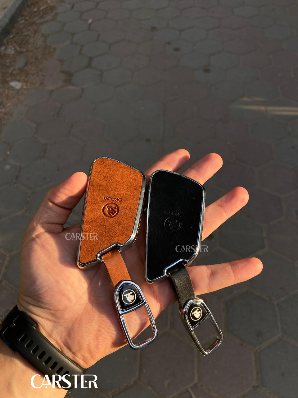Genuine leather with aluminum metal key cover with holder and screwdriver for new skoda A8-superb-Kodiaq