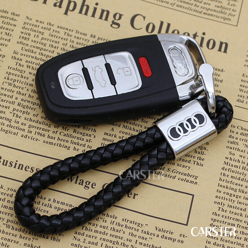 Braided leather car keychain with car logo