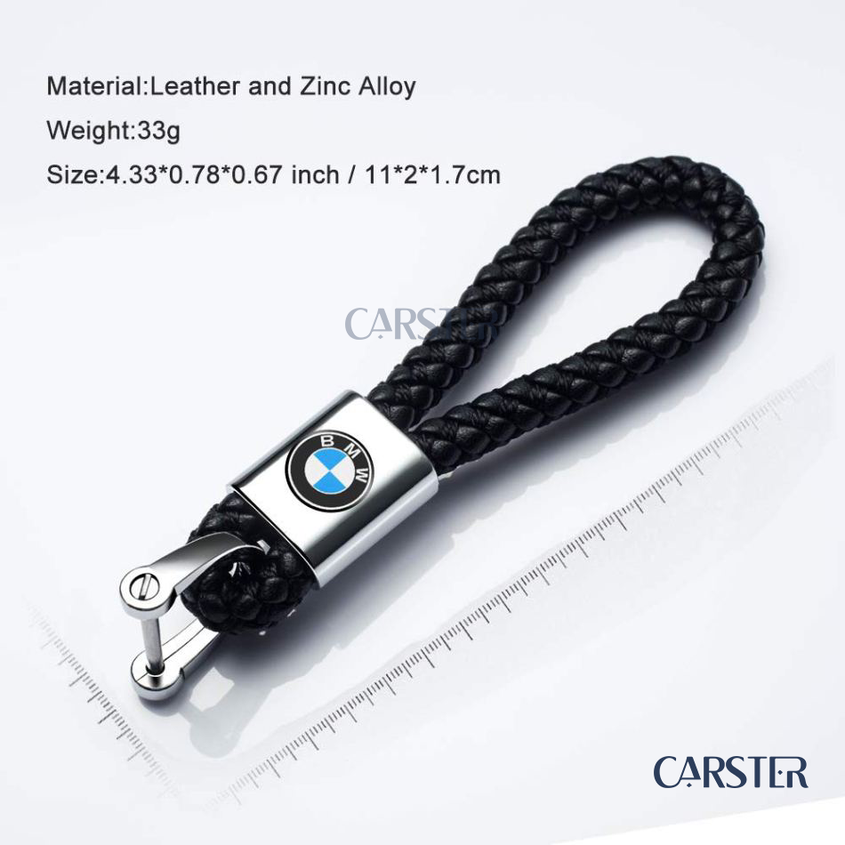 Braided leather car keychain with car logo