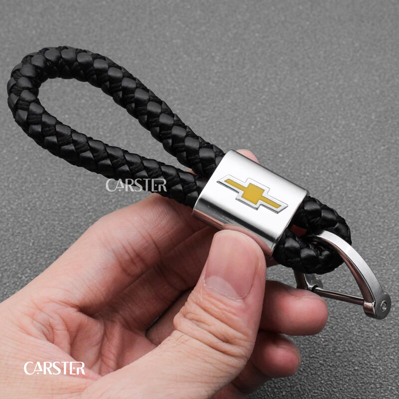 Braided leather car keychain with car logo