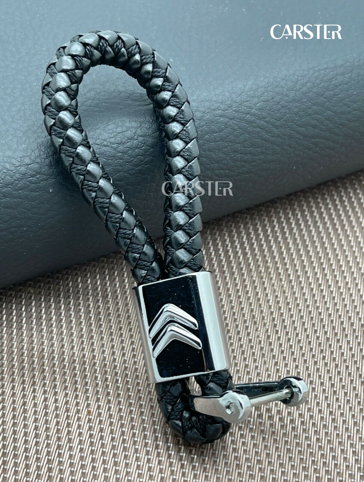 Braided leather car keychain with car logo