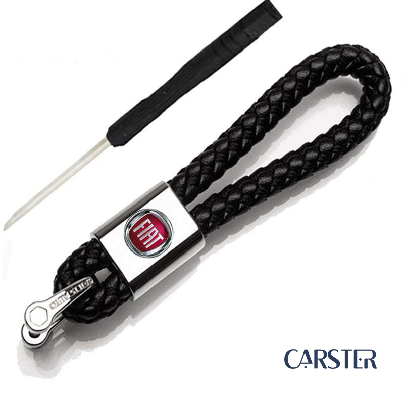 Braided leather car keychain with car logo