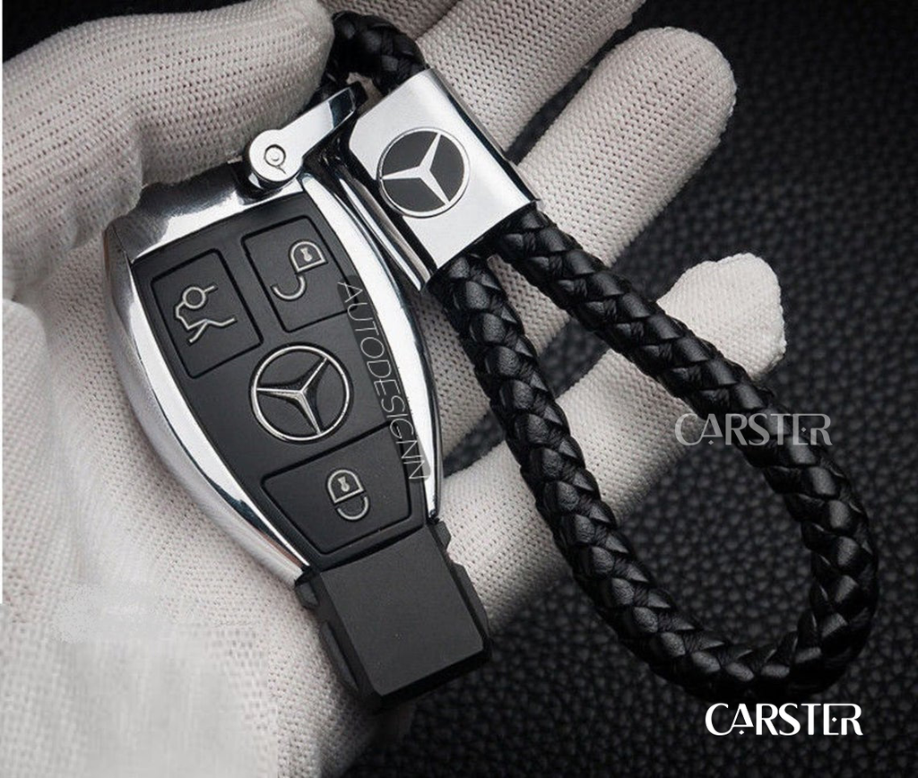 Mercedes braided leather keychain