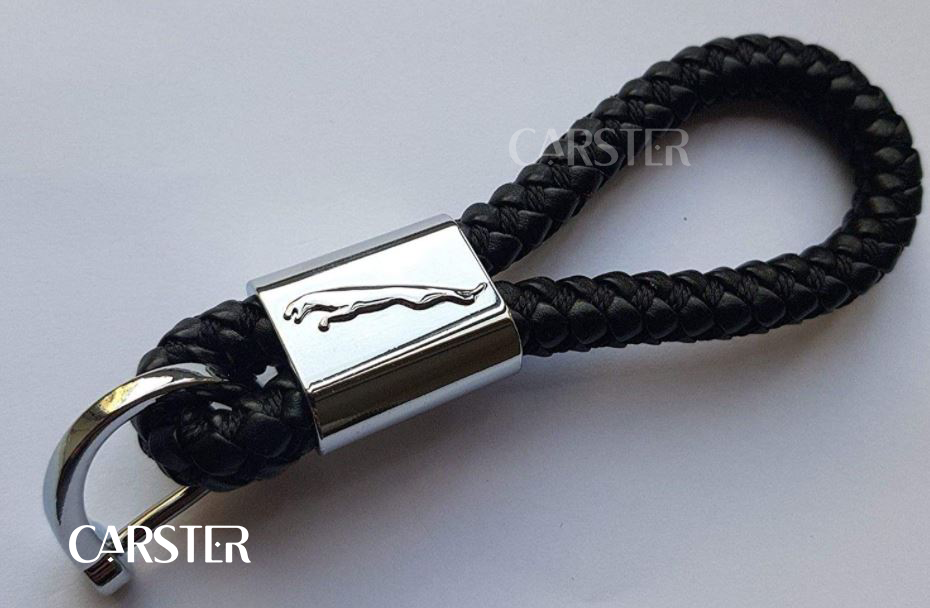 Braided leather car keychain with car logo