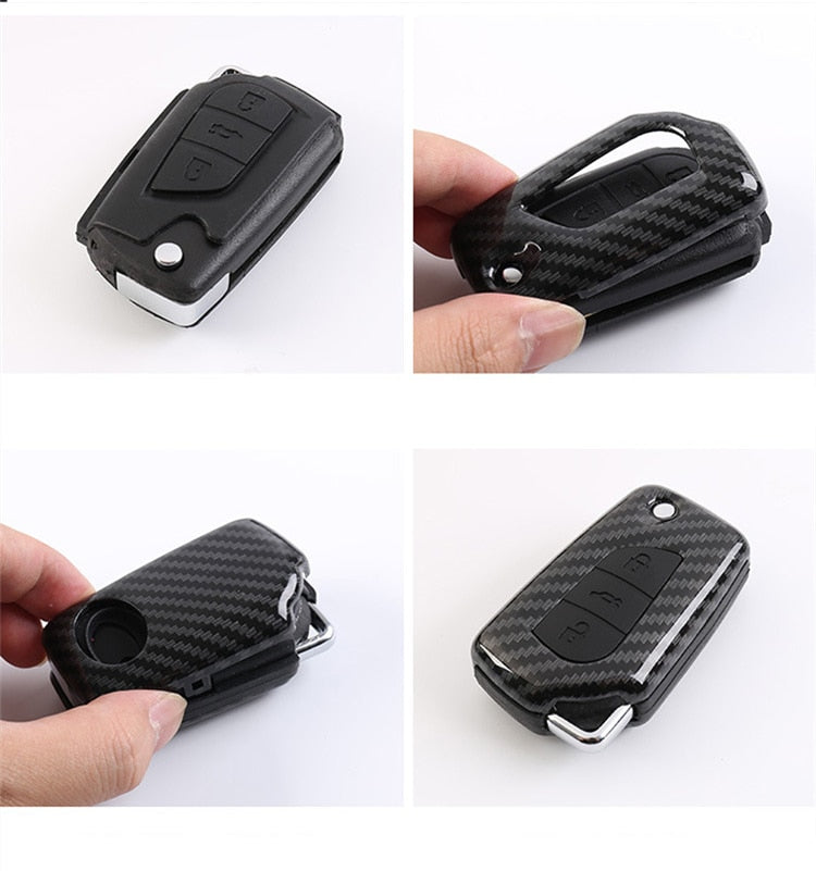 Carbon Fiber + Silicone Key Fob Case for TOYOTA Flip Remote - Carbon Fiber Remote Key Fob Cover for Toyota Corolla Camry Folded Not Smart