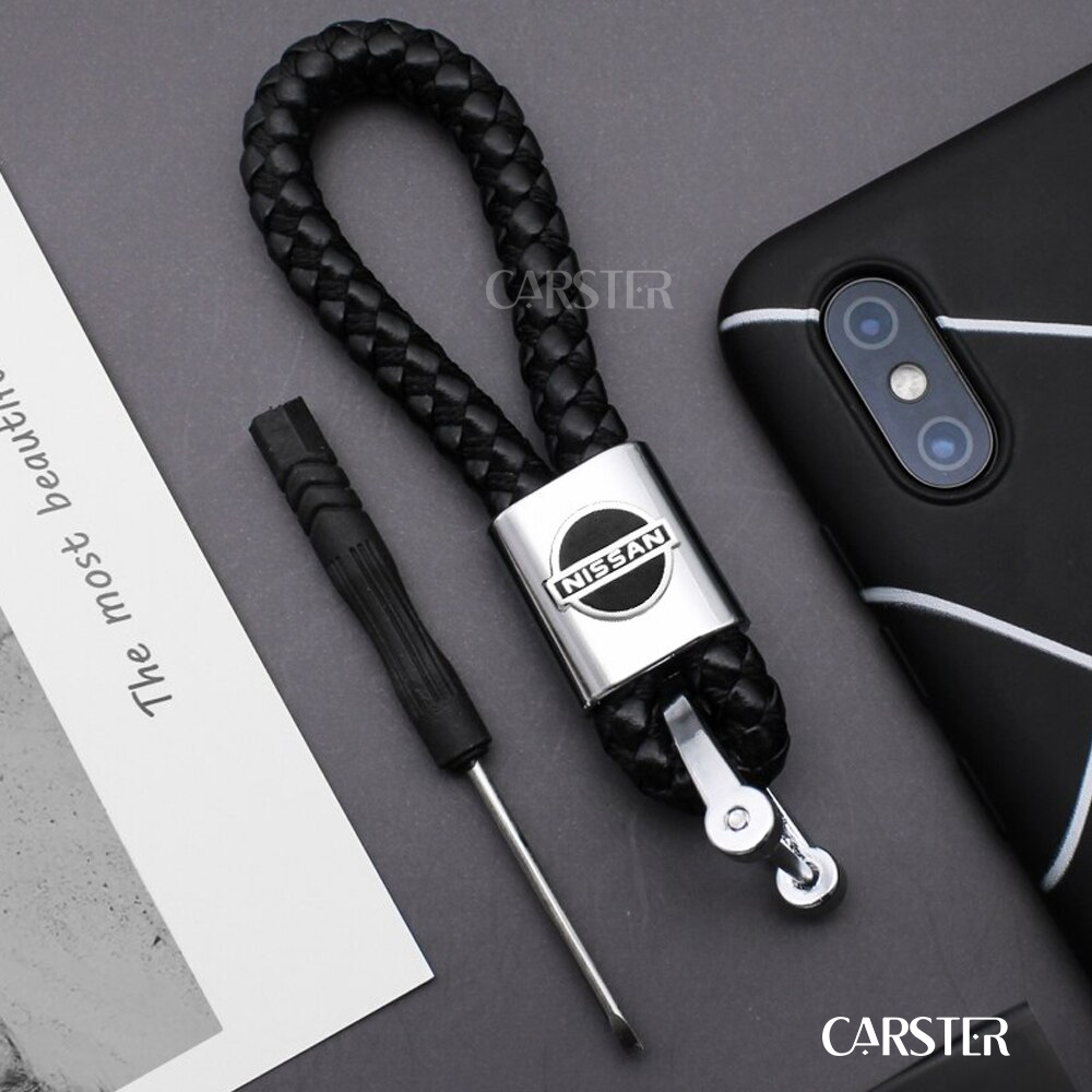 Braided leather car keychain with car logo