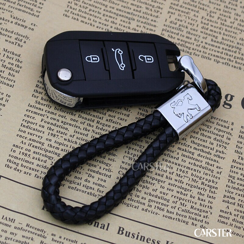 Braided leather car keychain with car logo