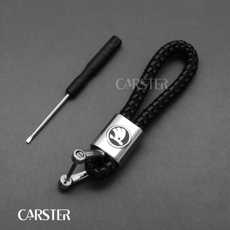 Braided leather car keychain with car logo